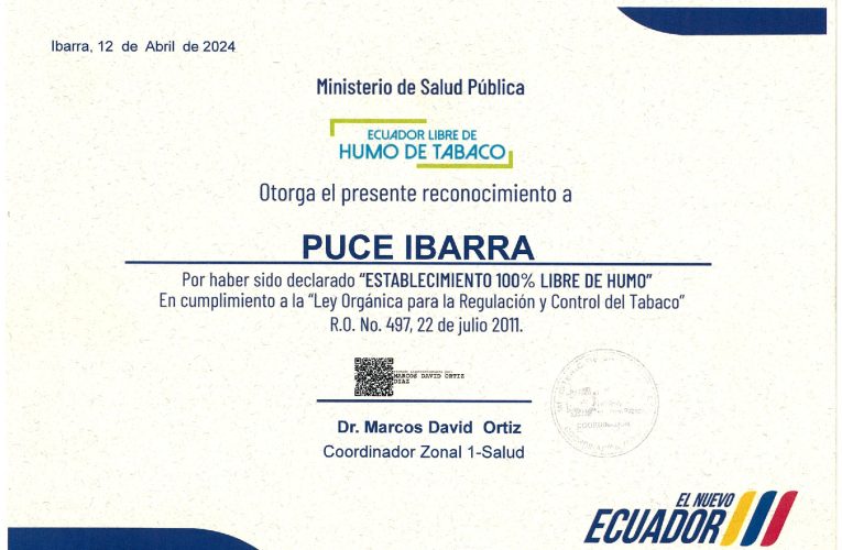 La PUCE Ibarra es reconocida por su compromiso con un Ecuador Libre de Humo de Tabaco